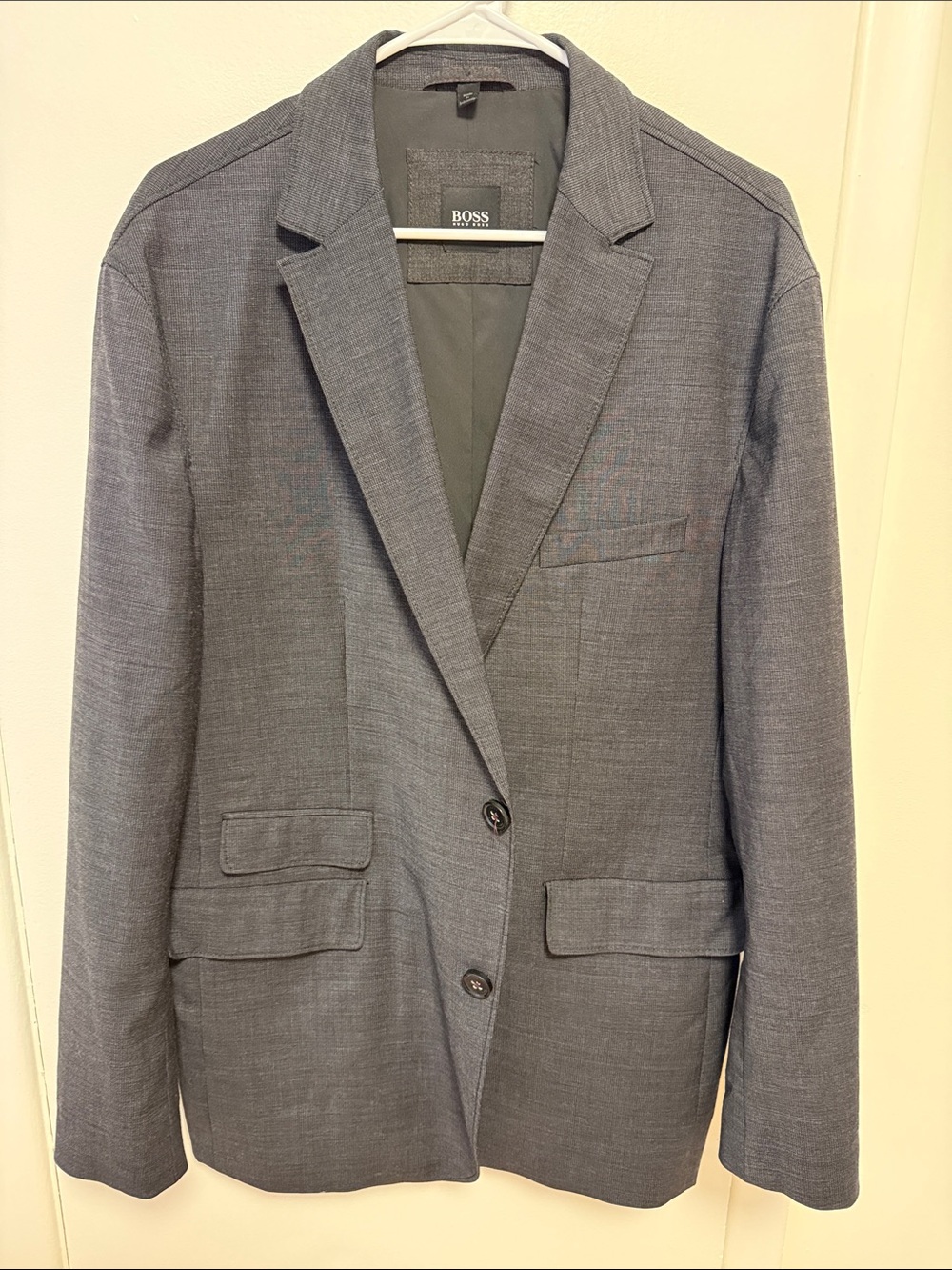 HUGO BOSS Men's Gray Two-Button Notch Lapel Blazer